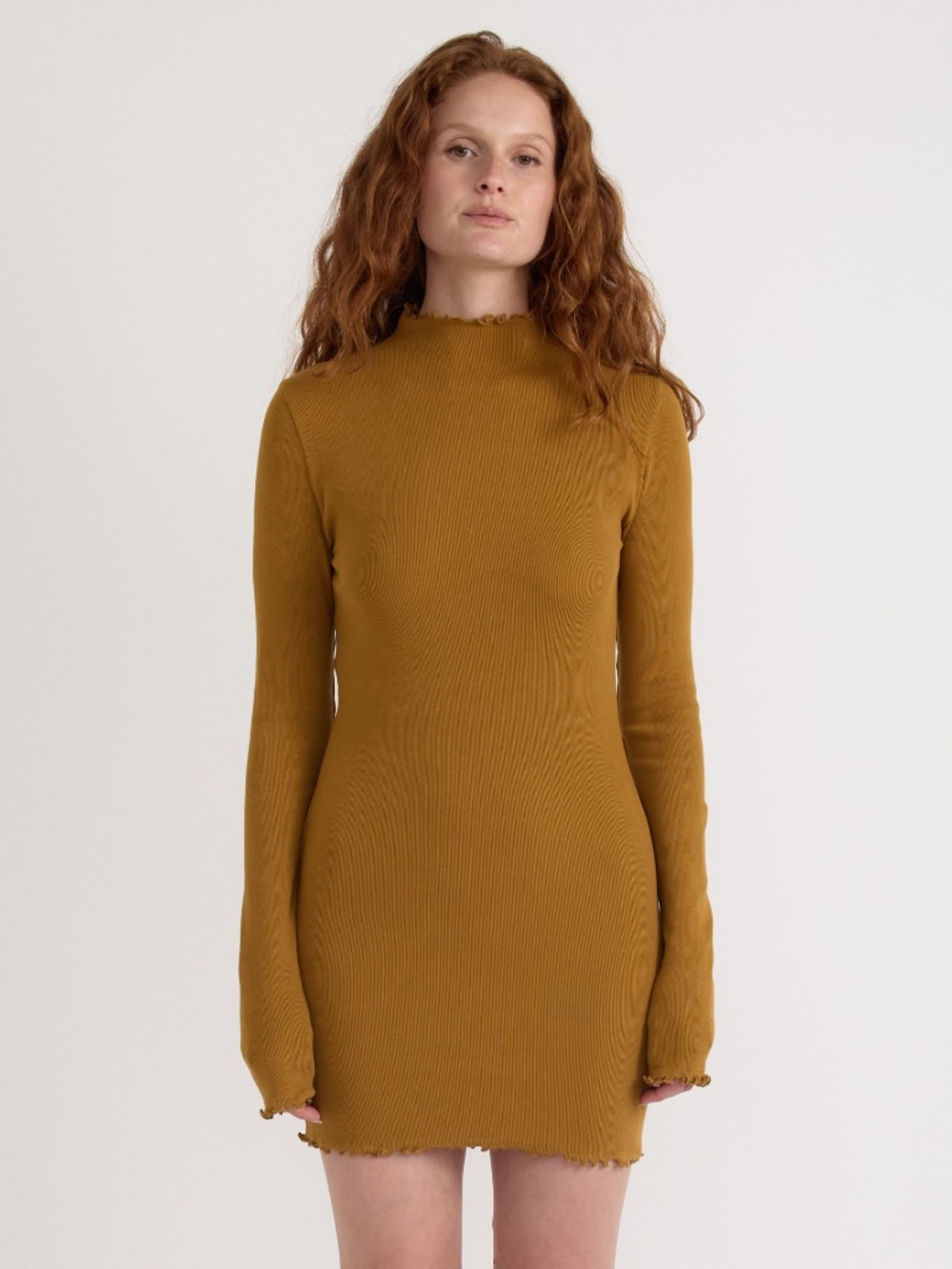 Organic Basics Women’s Core Rib Mock Neck Long Sleeve Dress, Organic Cotton NWT